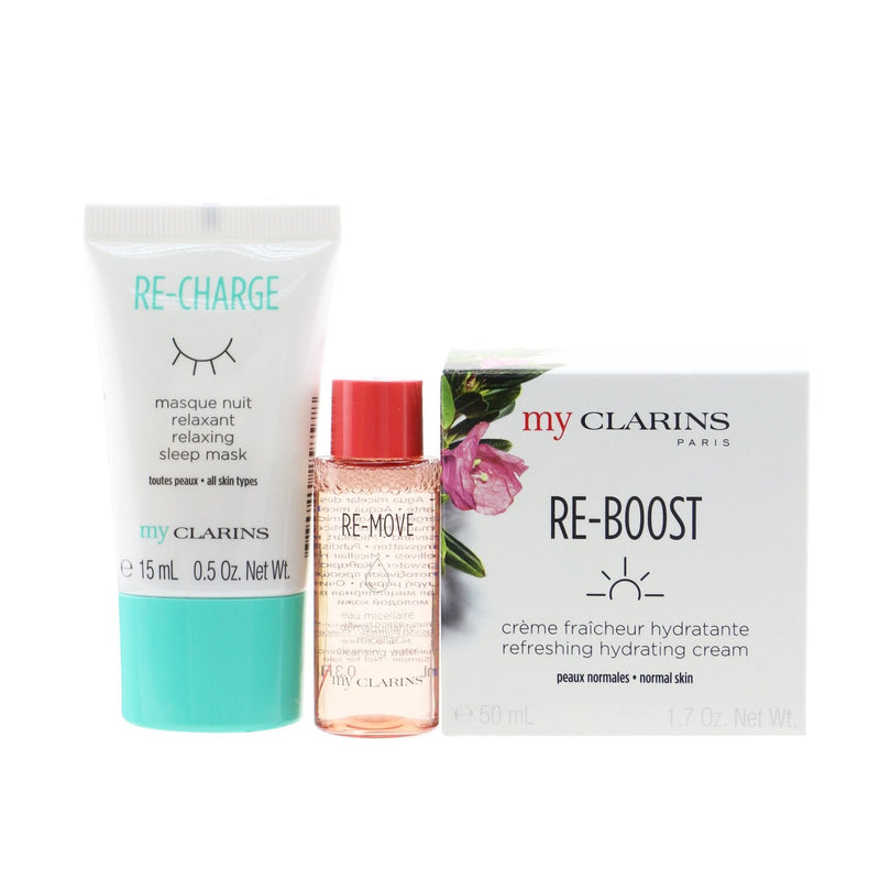 Clarins My Clarins Essentials Set: Re-Boost Hydrating Cream 50ml+ Re-Move Cleansing Water 10ml+ Re-Charge Sleep Mask 15ml 