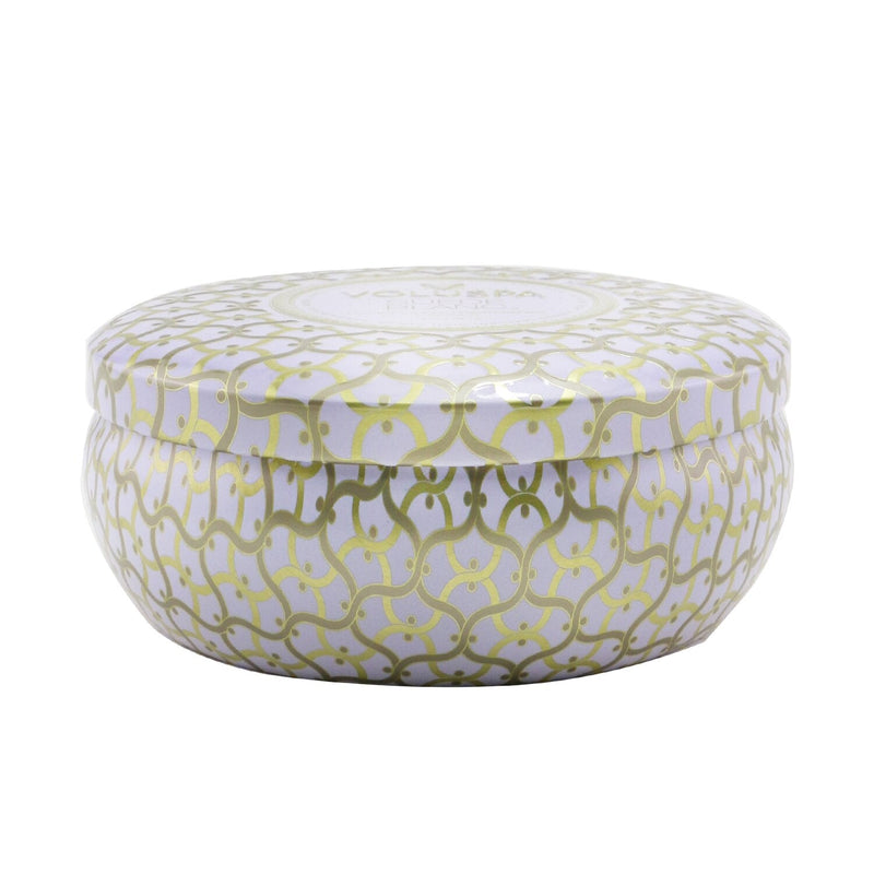 Voluspa 3 Wick Decorative Tin Candle - Suede Blanc 