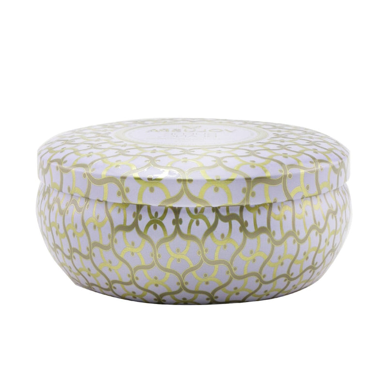 Voluspa 3 Wick Decorative Tin Candle - Suede Blanc 