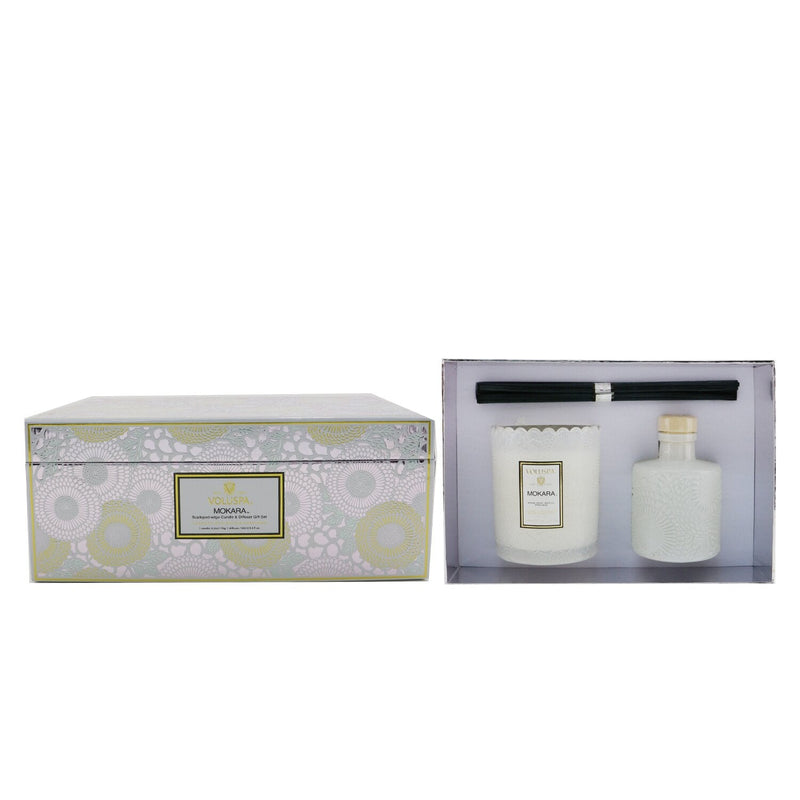 Voluspa Scalloped Edge Candle & Reed Diffuser Coffret - Mokara 