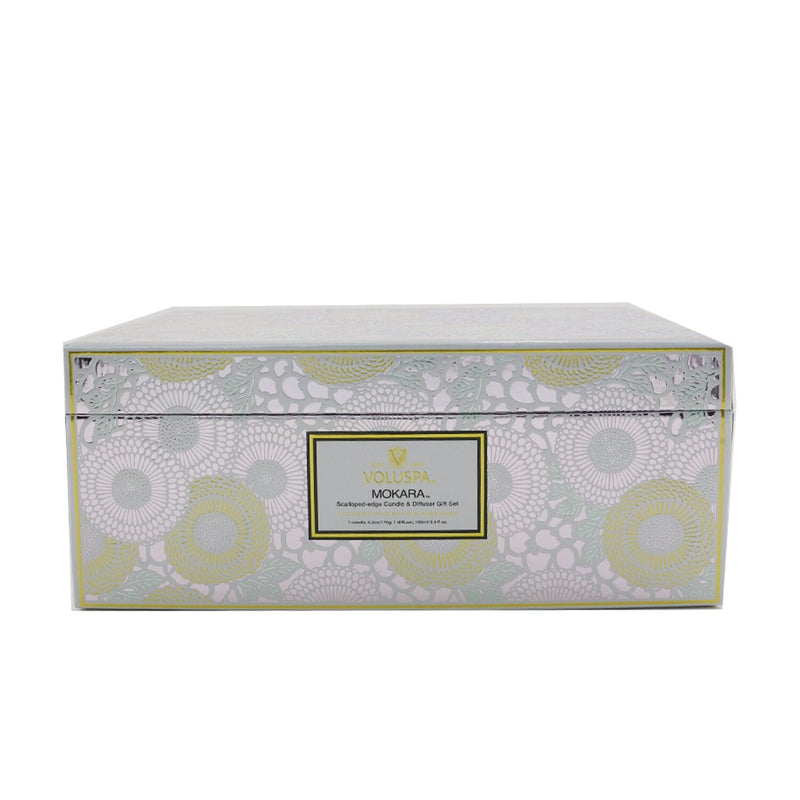 Voluspa Scalloped Edge Candle & Reed Diffuser Coffret - Mokara 