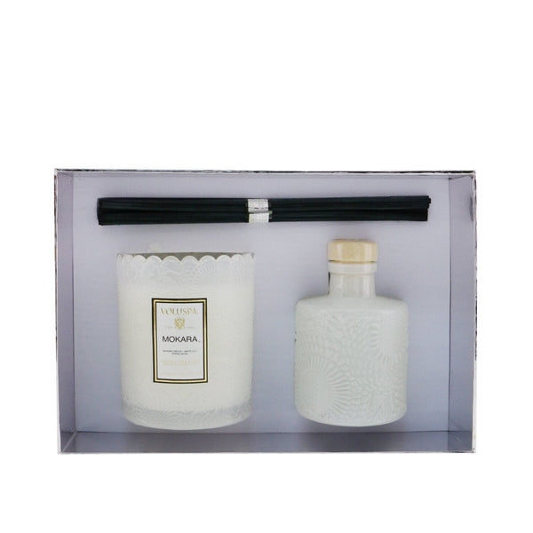 Voluspa Scalloped Edge Candle & Reed Diffuser Coffret - Mokara 