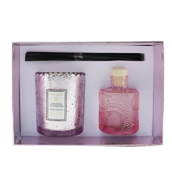 Voluspa Scalloped Edge Candle & Reed Diffuser Coffret - Japanese Plum Bloom 