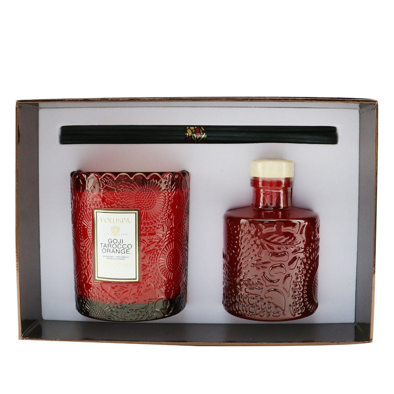 Voluspa Scalloped Edge Candle & Reed Diffuser Coffret - Goji Tarocco Orange 