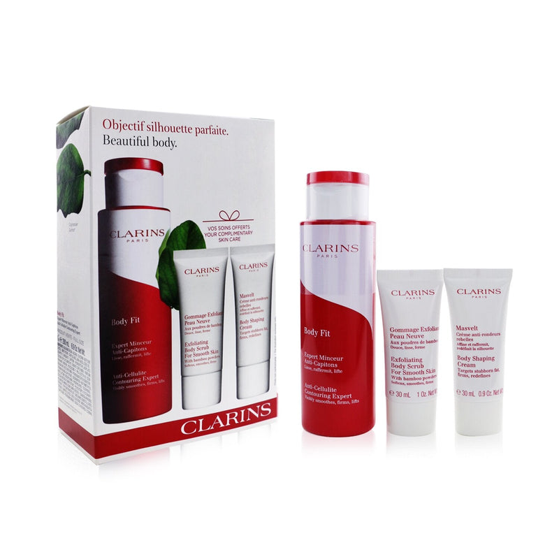 Clarins Beautiful Body Set: Body Fit 200ml+ Body Shaping Cream 30ml+ Exfoliating Body Scrub 30ml  3pcs