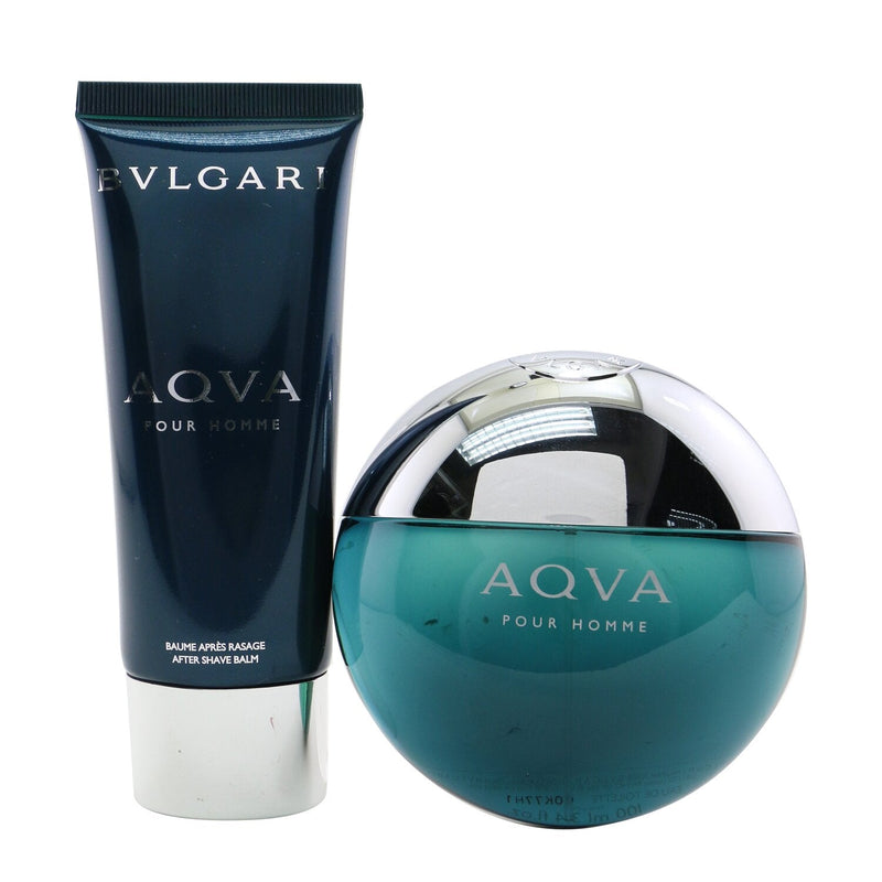 Bvlgari Aqva Pour Homme Coffret: Eau De Toilette Spray 100ml/3.4oz + After Shave Balm 100ml/3.4oz + Pouch (X'mas Edition)  2pcs+Pouch