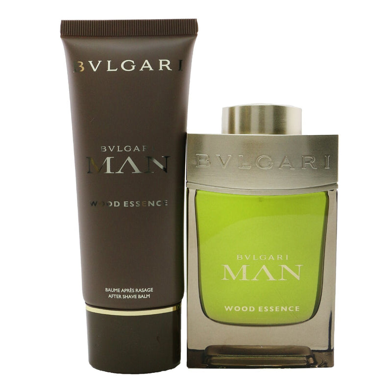 Bvlgari Man Wood Essence Coffret: Eau De Parfum Spray 100ml/3.4oz + After Shave Balm 100ml/3.4oz + Pouch (X'mas Edition)  2pcs+Pouch