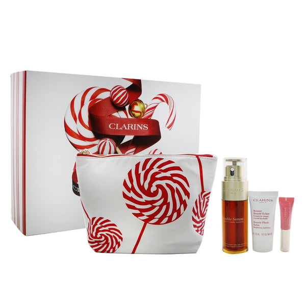 Clarins Double Serum Collection: Double Serum 50ml+ Beauty Flash Balm 15ml+ Natural Lip Perfector #01 5ml+ Bag  3pcs+1bag