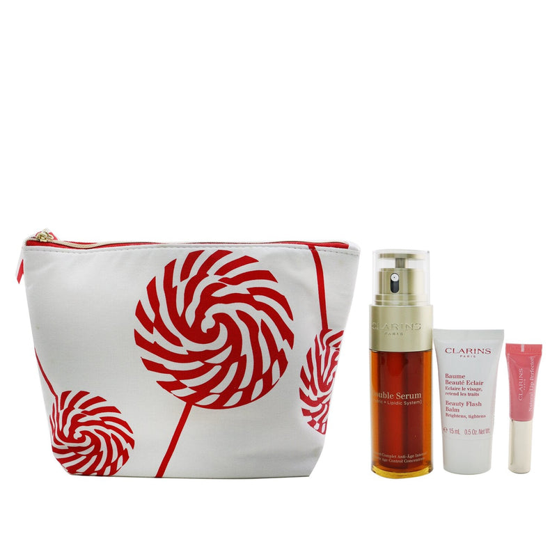 Clarins Double Serum Collection: Double Serum 50ml+ Beauty Flash Balm 15ml+ Natural Lip Perfector #01 5ml+ Bag  3pcs+1bag