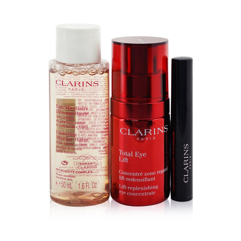 Clarins Total Eye Routine: Total Eye Lift 15ml+ Cleansing Micellar Water 50ml+ Wonder Perfect Mascara 4D #01 3ml+ Bag  3pcs+1bag