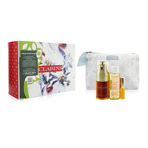 Clarins Double Serum Edit Set: Double Serum 30ml+ Total Cleansing Oil 50ml+ Lip Comfort Oil #01 2.8ml + Bag  3pcs+1bag