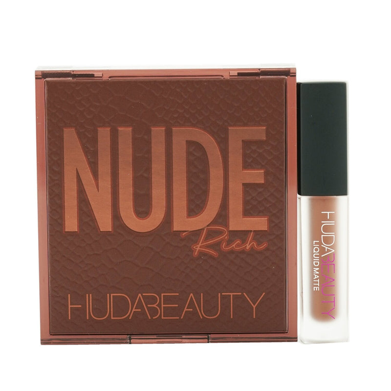 Huda Beauty Mini Nude Holiday Set (1x Nude Obsessions Eyeshadow Palette + 1x Liquid Matte Lipstick) - # Rich/ Spice Girl  2pcs