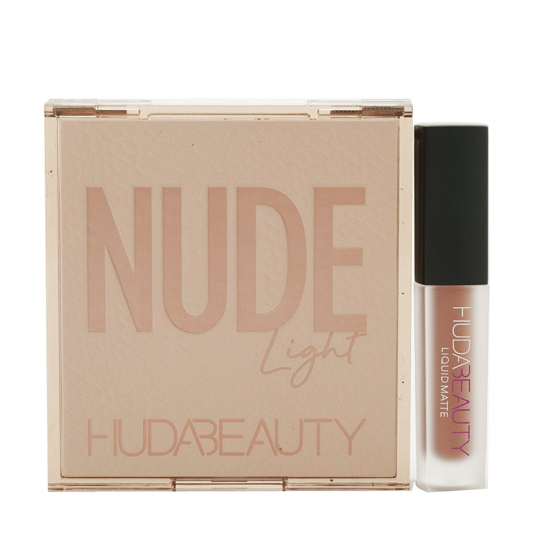 Huda Beauty Mini Nude Holiday Set (1x Nude Obsessions Eyeshadow Palette + 1x Liquid Matte Lipstick) - # Light/ Bombshell  2pcs
