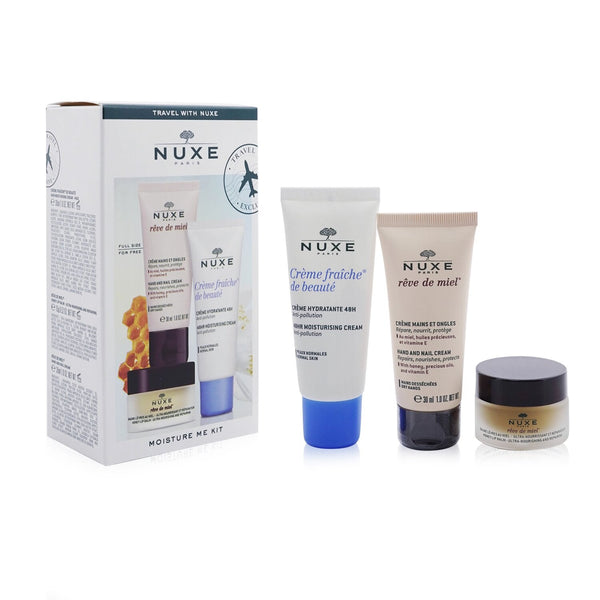 Nuxe Moisture Me Kit: Creme Fraiche De Beaute 48Hr Moisturising Cream 30ml + Reve De Miel Honey Lip Balm 15g + Reve De Miel Hand & Nail Cream 30ml  3pcs