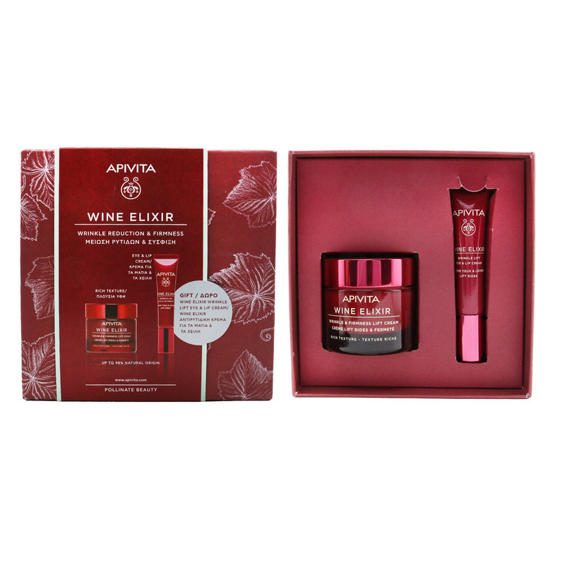 Apivita Wine Elixir Wrinkle Reduction & Firmness (Rich Texture) Gift Set: Rich Cream 50ml+ Eye & Lip Cream 15ml  2pcs