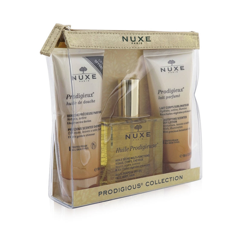 Nuxe Prodigious Collection: Huile Prodigieuse Multi-Purpose Dry Oil 100ml + Prodigieux Precious  Scented  Shower Oil 100ml + Prodigieux Beautifying Scented Body Lotion 100ml  3pcs