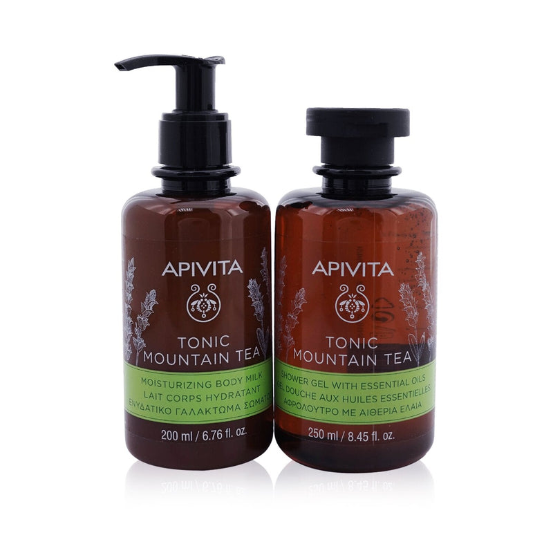 Apivita Uplift Your Mood Toning & Revitalization Set: Tonic Mountain Tea Shower Gel 250ml+ Tonic Mountain Tea Body Milk  2pcs