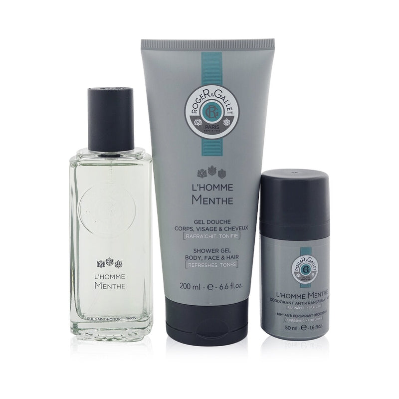 Roger & Gallet L'Homme Menthe Coffret: Eau De Toilette Spray 100ml/3.3oz +Anti-Perspirant Deodorant 50ml/1.6oz+Shower Gel 200ml/6.6oz  3pcs