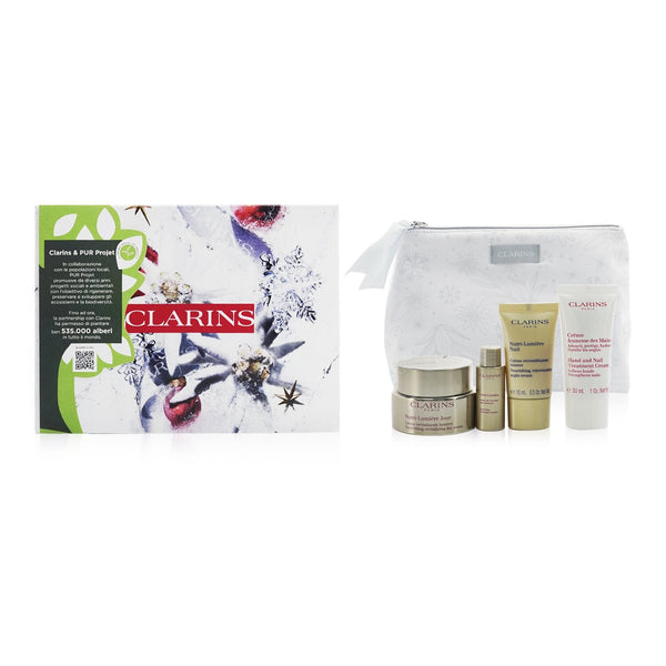 Clarins Nutri-Lumiere Collection: Day Cream 50ml+ Night Cream 15ml+ Treatment Essence 10ml+ Hand & Nail Treatment Cream 30ml+ Bag  4pcs+1bag