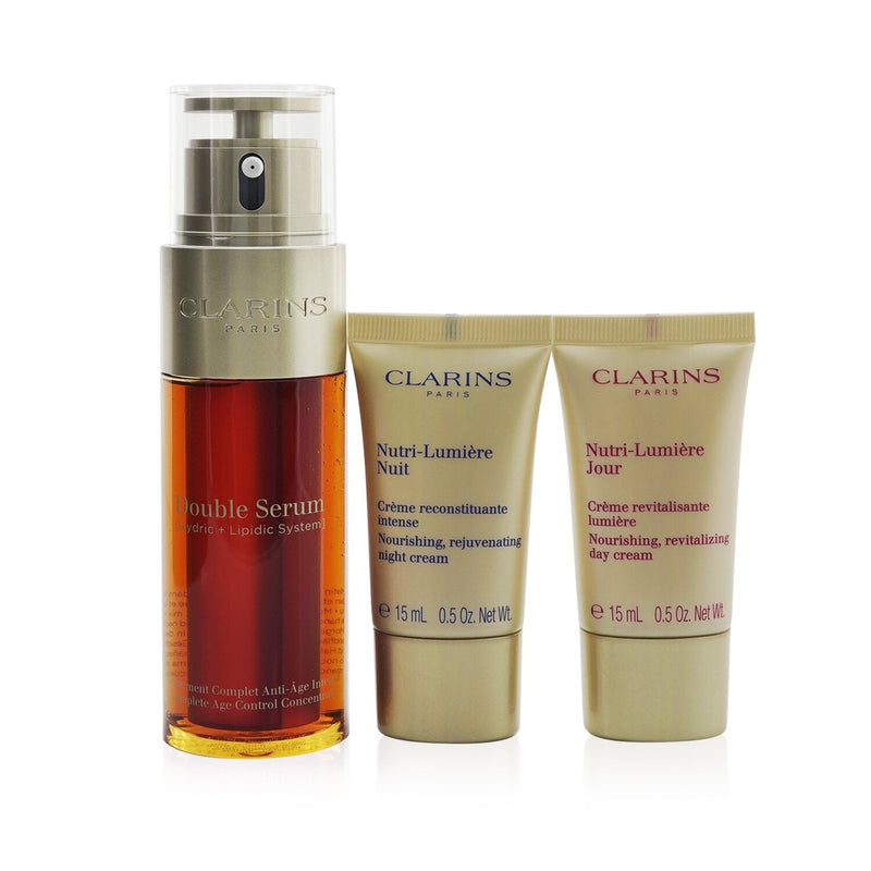 Clarins Double Serum & Nutri-Lumiere Collection: Double Serum 50ml+ Day Cream 15ml+ Night Cream 15ml+ Bag  3pcs+1bag