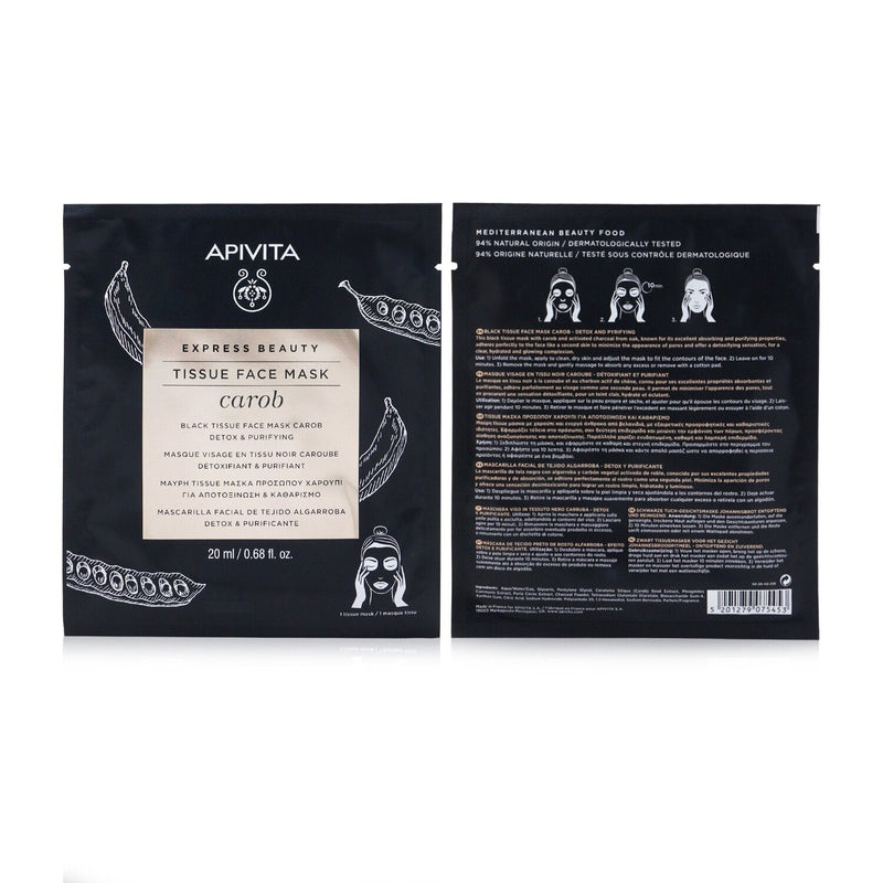 Apivita Express Beauty Black Tissue Face Mask with Carob (Detox & Purifying) - Exp. Date: 05/2022  6x20ml/0.68oz