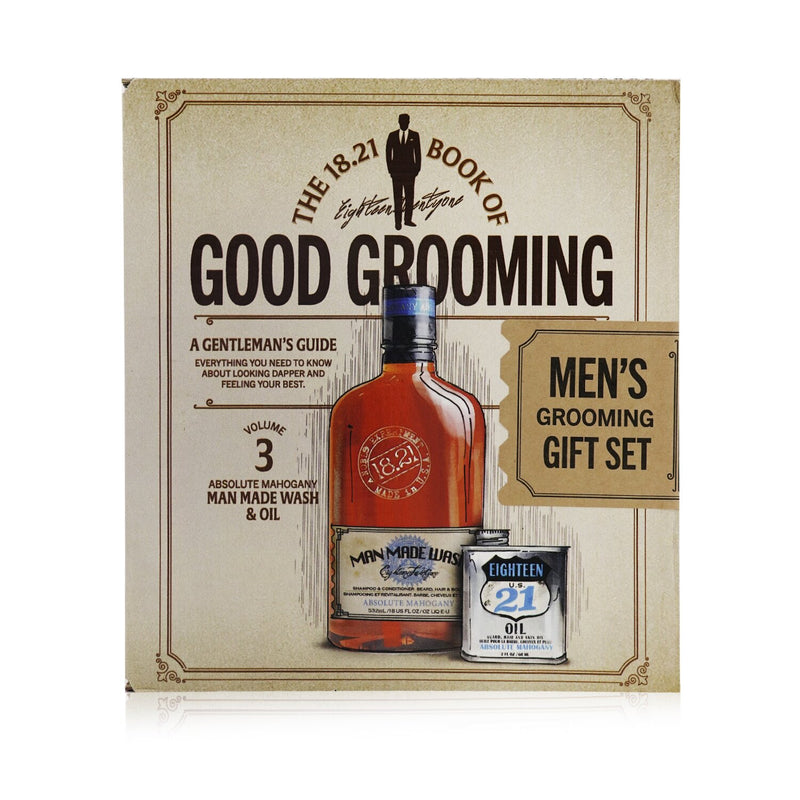 18.21 Man Made Book of Good Grooming Gift Set Volume 3: Absolute Mahogany (Wash 532ml  + Oil 60ml )  2pcs