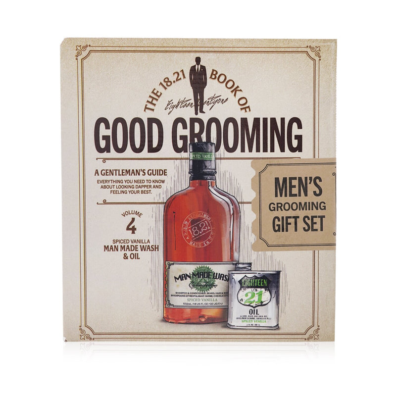 18.21 Man Made Book of Good Grooming Gift Set Volume 4: Spiced Vanilla (Wash 532ml + Oil 60ml)  2pcs