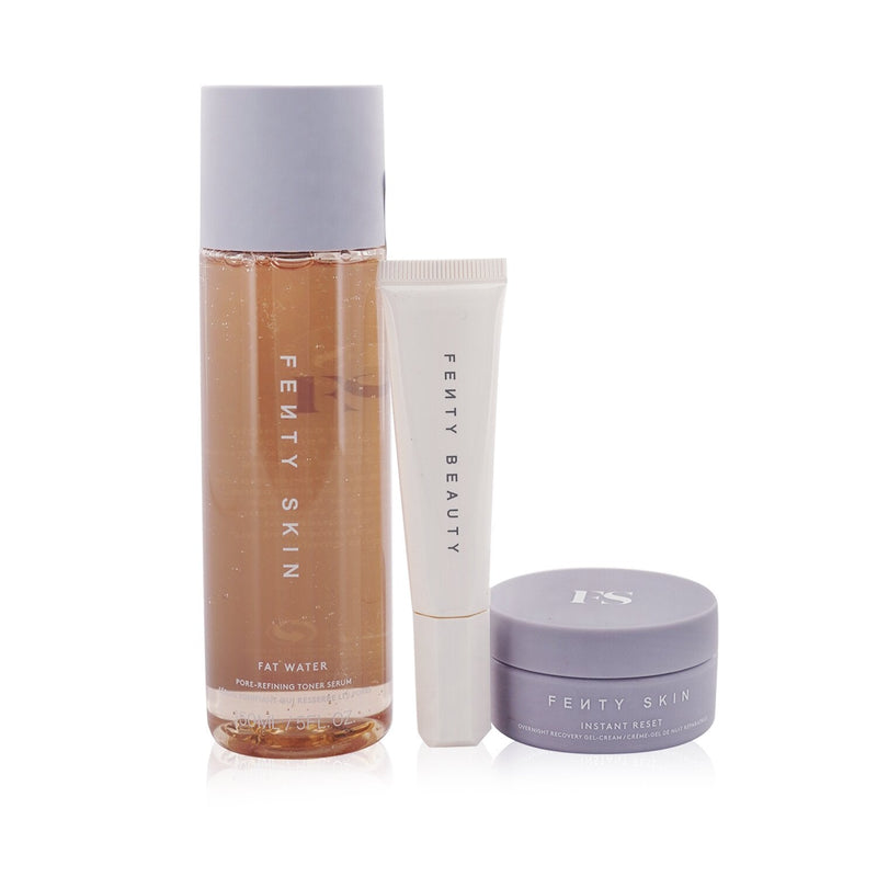 Fenty Beauty by Rihanna FENTY SKIN The Before-Bed Set: Instant Reset Overnight Recovery Gel-Cream 30ml + Fat Water Pore-Refining Toner Serum 150ml +  Pro Kiss'R Lip-Loving Scrubstick 12ml  3pcs