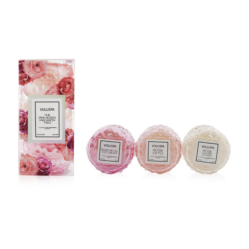 Voluspa Macaron Candle Coffret: Rose Petal Ice Cream, Rose Otto, Rose Colored Glasses  3x5.1g/1.8oz
