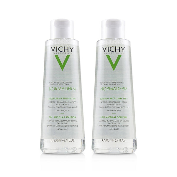 Vichy Normaderm 3 In 1 Micellar Solution Duo Pack - Cleanses, Removes Make-Up & Soothes Face & Eyes ( For Oily / Sensitive Skin)  2x200ml/6.7oz