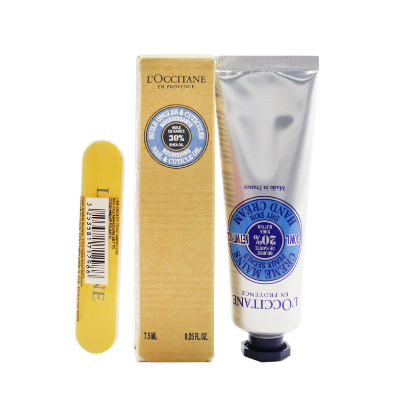 L'Occitane My Manicure Set: Shea Butter Hand Cream 30ml + Shea Butter Nail & Cuticle Nourishing Oil 7.5ml + Nail File  3pcs
