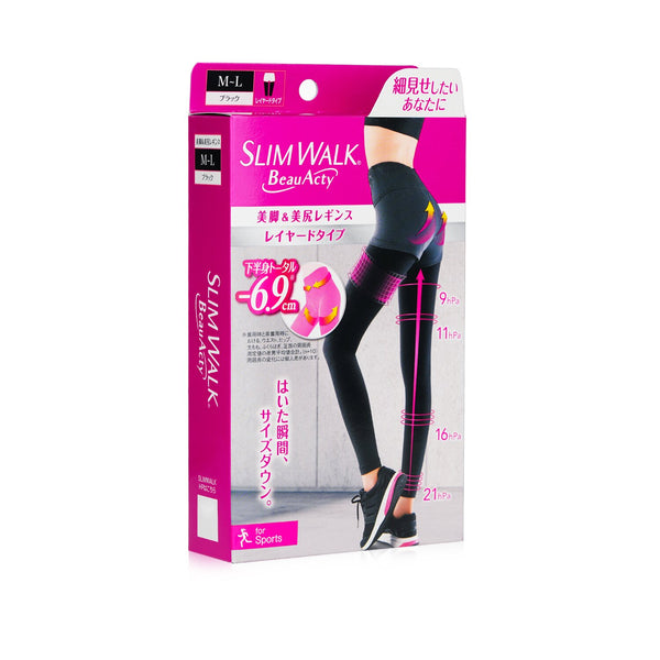 SlimWalk Compression Leggings for Sports (Sweat-Absorbent, Quick-Drying) - # Black (Size: M-L)  1pair