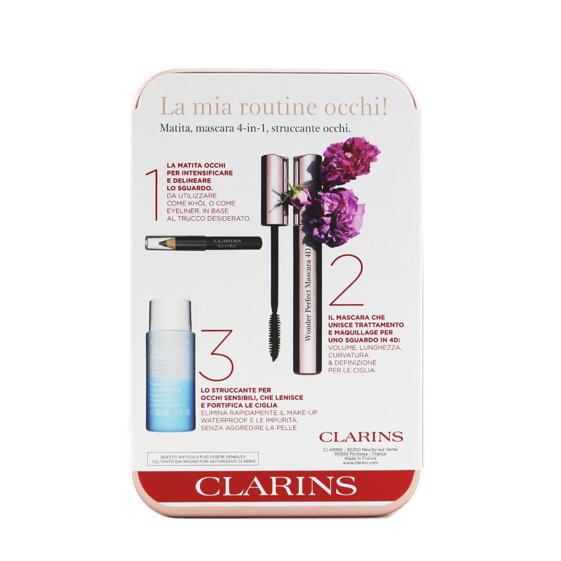 Clarins Wonder Perfect Mascara 4D Set: Mascara 8ml + Instant Eye Make Up Remover 30ml + Mini Crayon Khol  3pcs