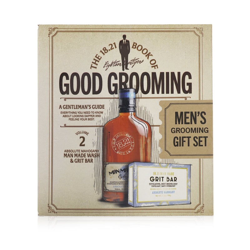 18.21 Man Made Book of Good Grooming Gift Set Volume 2: Absolute Mahogany (Wash 532ml + Grit Bar 198g)  2pcs