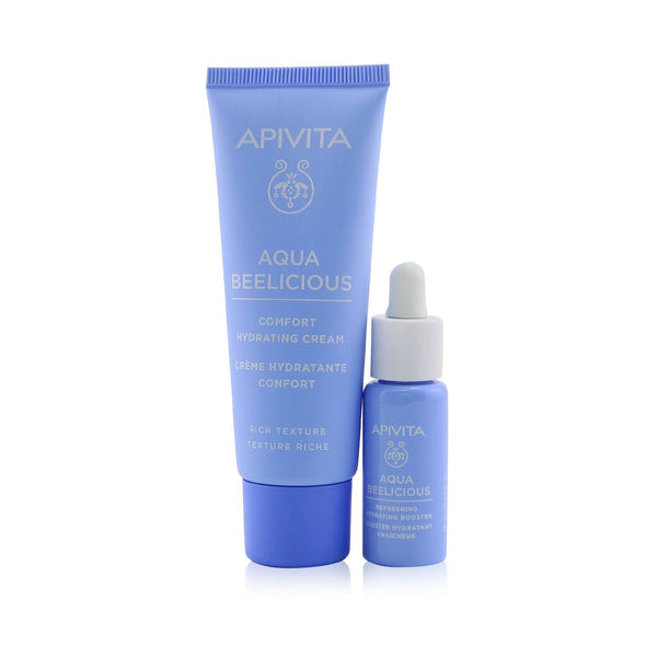 Apivita Hydrating Bouquet (Aqua Beelicious- Rich Texture) Gift Set: Comfort Hydrating Cream 40ml + Hydrating Booster 10ml + Pouch  2pcs+1pouch