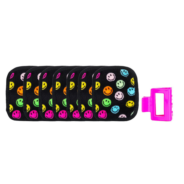 MakeUp Eraser Smiley 7 Day Set (7x Mini MakeUp Eraser Cloth, 1x Hair Claw Clip + 1x Bag)  8pcs+1bag