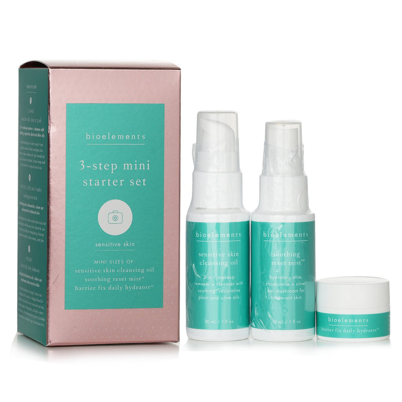 Bioelements 3-Step Mini Starter Set : Sensitive Skin Cleansing Oil 30ml + Soothing Reset Mist 30ml + Barrier Fix Daily Hydrator 7.5ml  3pcs