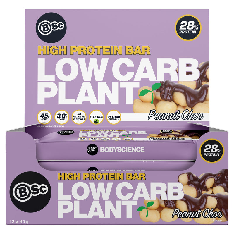 Body Science High Protein Low Carb Plant Bar 45g - Peanut Choc 12 Box