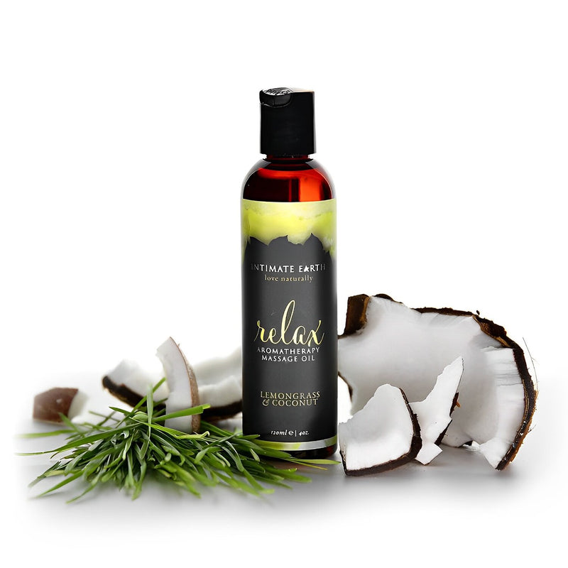 Intimate earth Relax Massage Oil - Lemongrass & Coconut  120ml / 4oz