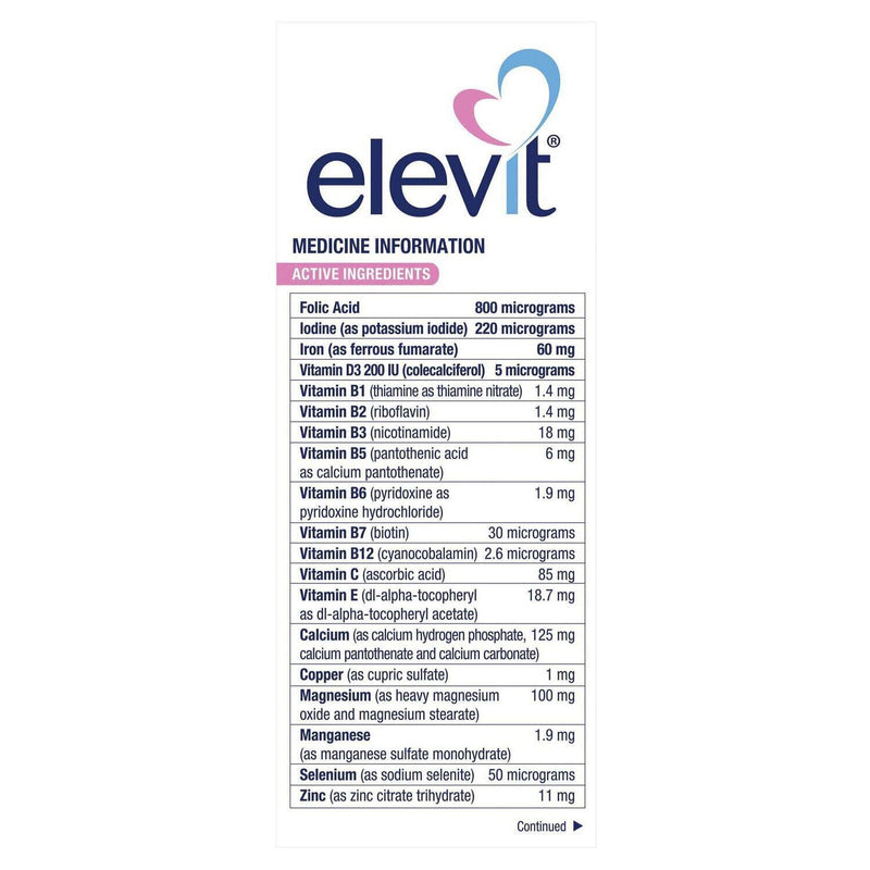 Elevit Elevit Pregnancy Nutrition Folic Acid Pregnancy Multivitamin - 100 Tablets  100pcs/box