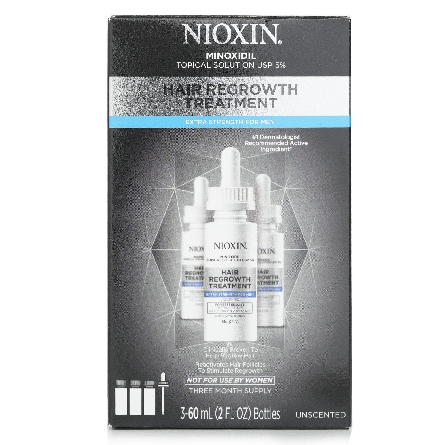 Nioxin Hair Regrowth Treatment 5 Minoxidil For Men 90 Day 3x60ml/2oz