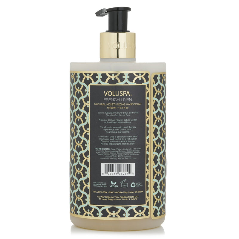 Voluspa French Linen Hand Soap - Cotton Flower, White Cedar & Sun Dried Vanilla Bean  450ml/15.2oz