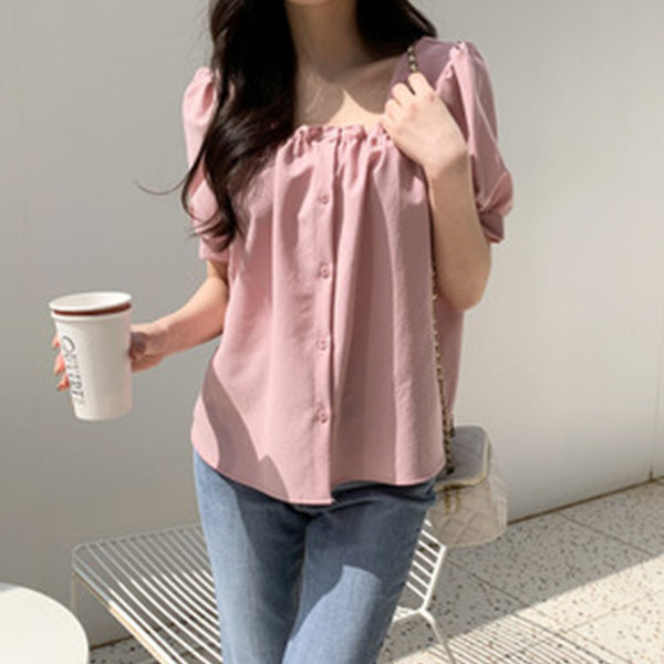 Trendywhere Square Neck Puff Sleeve Blouse  Free (XS-M)