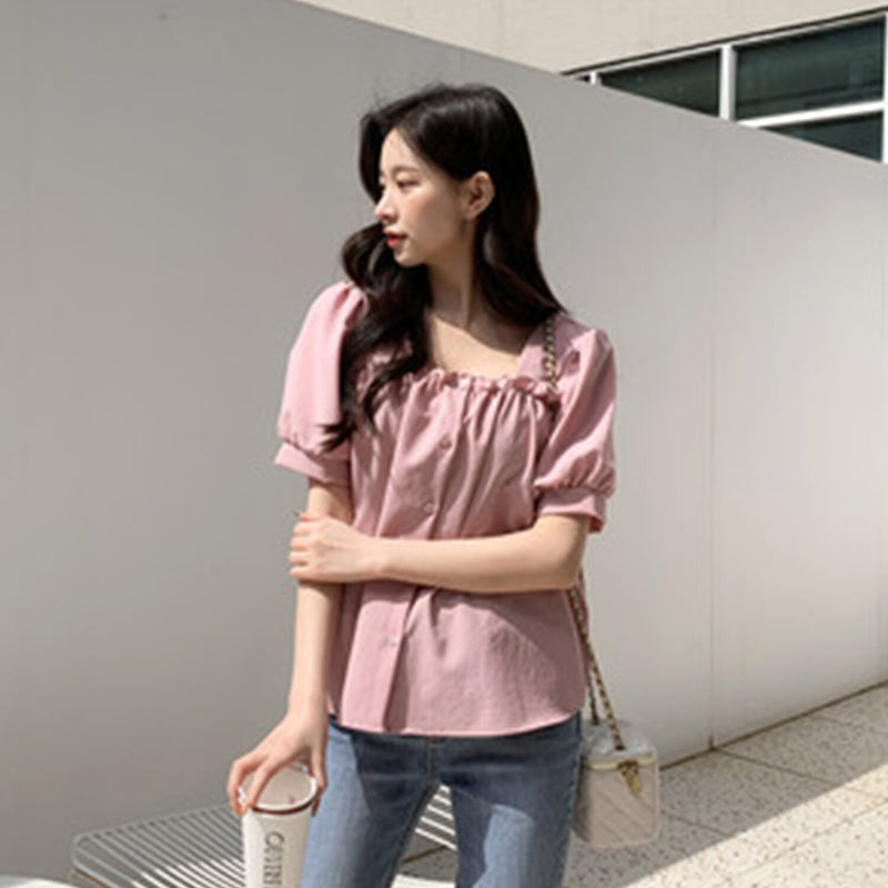 Trendywhere Square Neck Puff Sleeve Blouse  Free (XS-M)