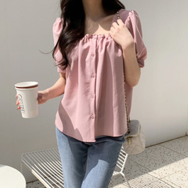 Trendywhere Square Neck Puff Sleeve Blouse  Free (XS-M)