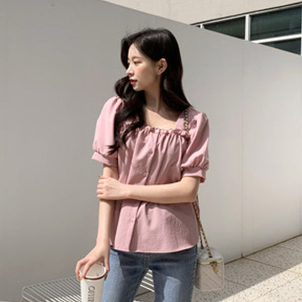 Trendywhere Square Neck Puff Sleeve Blouse  Free (XS-M)