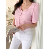 Trendywhere V-Neck Button Front Top  Free (XS-M)