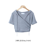 Trendywhere V-Neck Crop Hoodie  Free (XS-S)