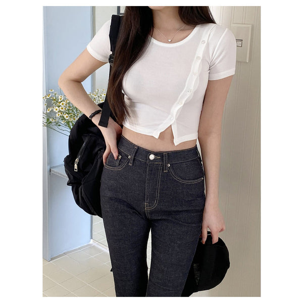 Trendywhere Button Front Split Crop Top  Free (XS-S)