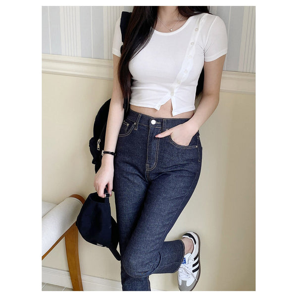 Trendywhere Button Front Split Crop Top  Free (XS-S)